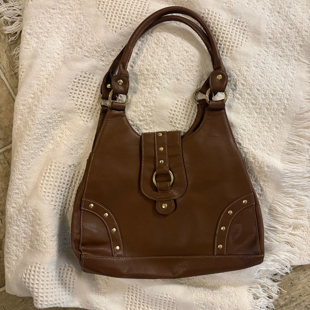 Classic Brown Leatherette Hobo Bag - Unbranded